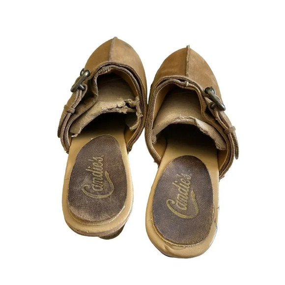 Vintage Candies's Clarah Suede‎ Wedge Women's 8.5 Tan Y2K Buckle Slip On - Picture 7 of 9